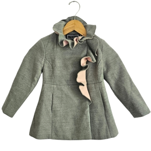 Rothschild Gray & Pink Ruffle Trim Coat - Picture 1 of 8